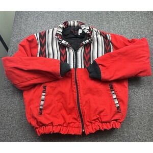 Knyta Make Canvas Red Bomber Jacket Insulated Size XL Made In USA Chevron Stripe